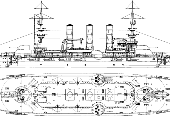 Корабль USS BB-13 Virginia [Battleship] (1906) - чертежи, габариты, рисунки